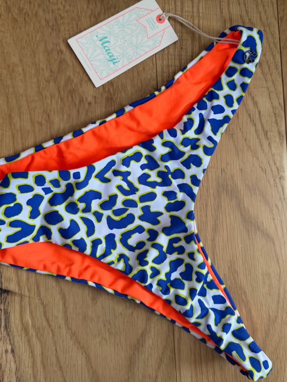 Maaji Blue, Neon Orange & Lime Leopard Bikini Bottom M